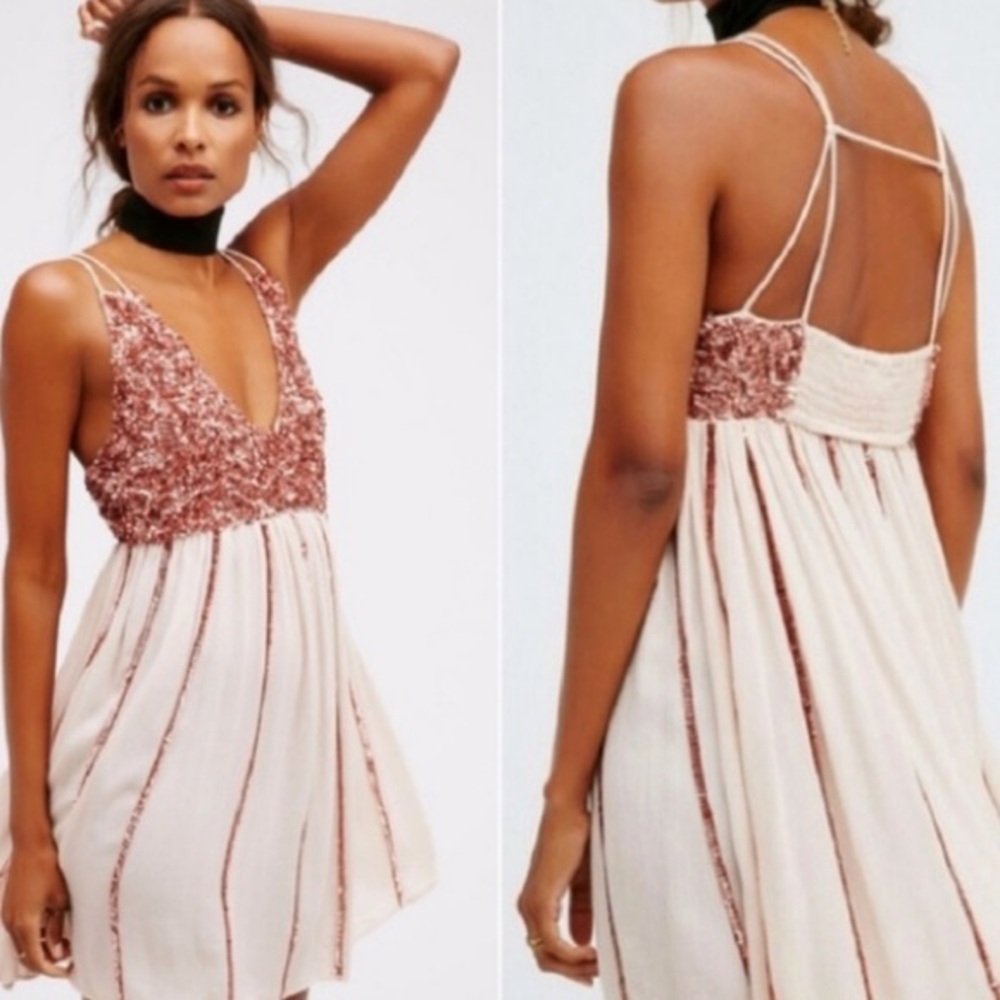 Free People Pink Sequin Embellished Sparkly Flowy Party Dress